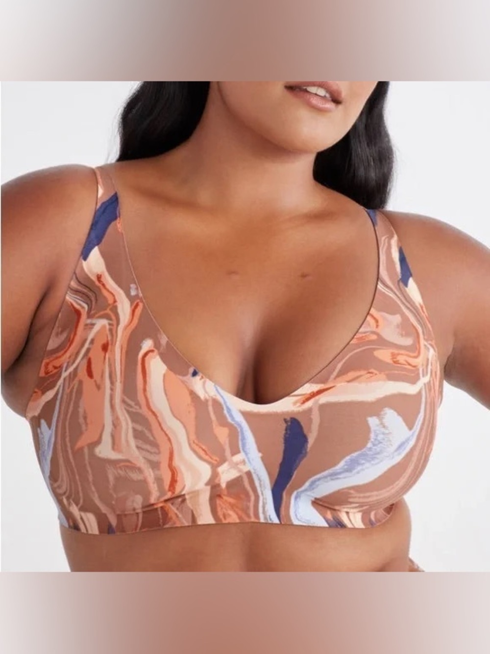 knix NWOT Revolution Marble Print Wireless Scoop Bralette in Brown & Blue - Picture 1 of 4